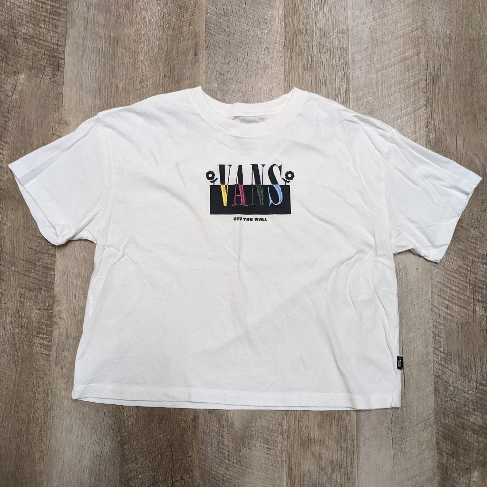 Vans White Cropped Tee Shirt Women's Size Small